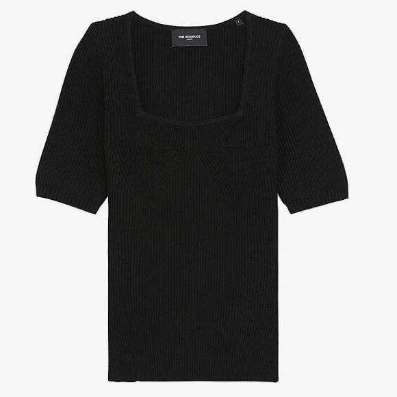 The Kooples Ribbed stretch-knit short-sleeved top Size 2 - Picture 1 of 11